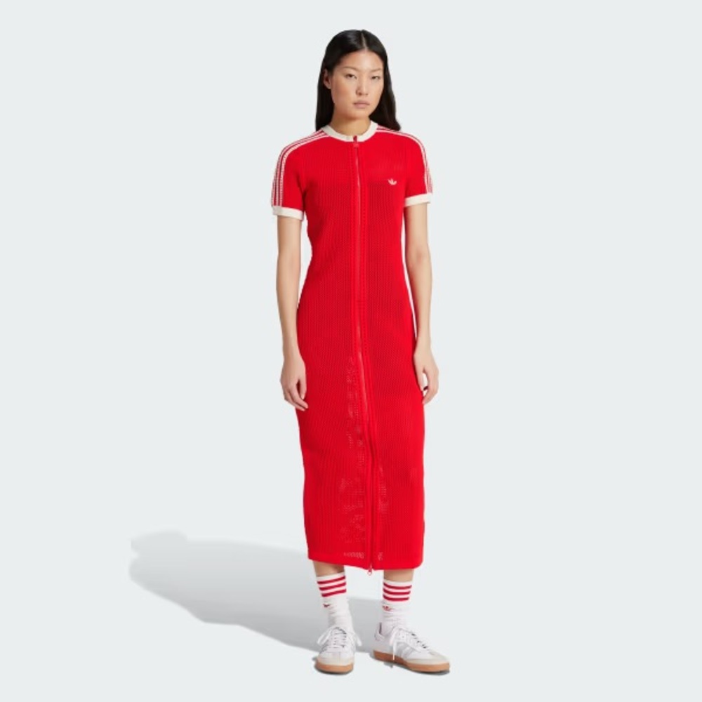 Adidas Red Dress with White Accents: adidas Originals Premium Crochet Dress Red